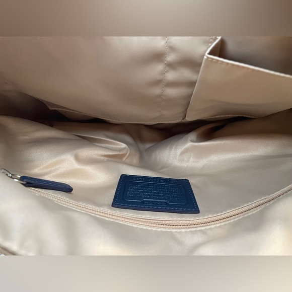 STUNNING BLUE and Khaki Coach Like New Penelope Signature Sateen Shoulder Bag - Picture 7 of 16